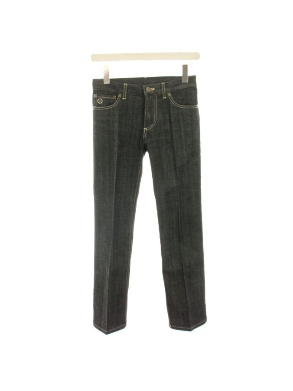 Louis Vuitton Denim Pants Jeans Flared Logo Embroidery Stitch Black 34